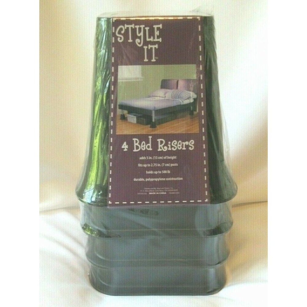 Set Of 4 STYLE IT Bed Risers Lifts Black Square Holds Up to 500 Pounds New